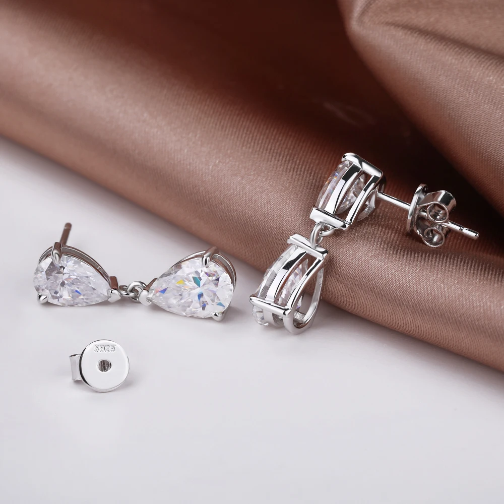 GRA Certified 5cttw Waterdrop Moissanite Drop Earrings for Women 925 Sterling Silver Pear Cut Diamond Stud Earring Bride Jewelry