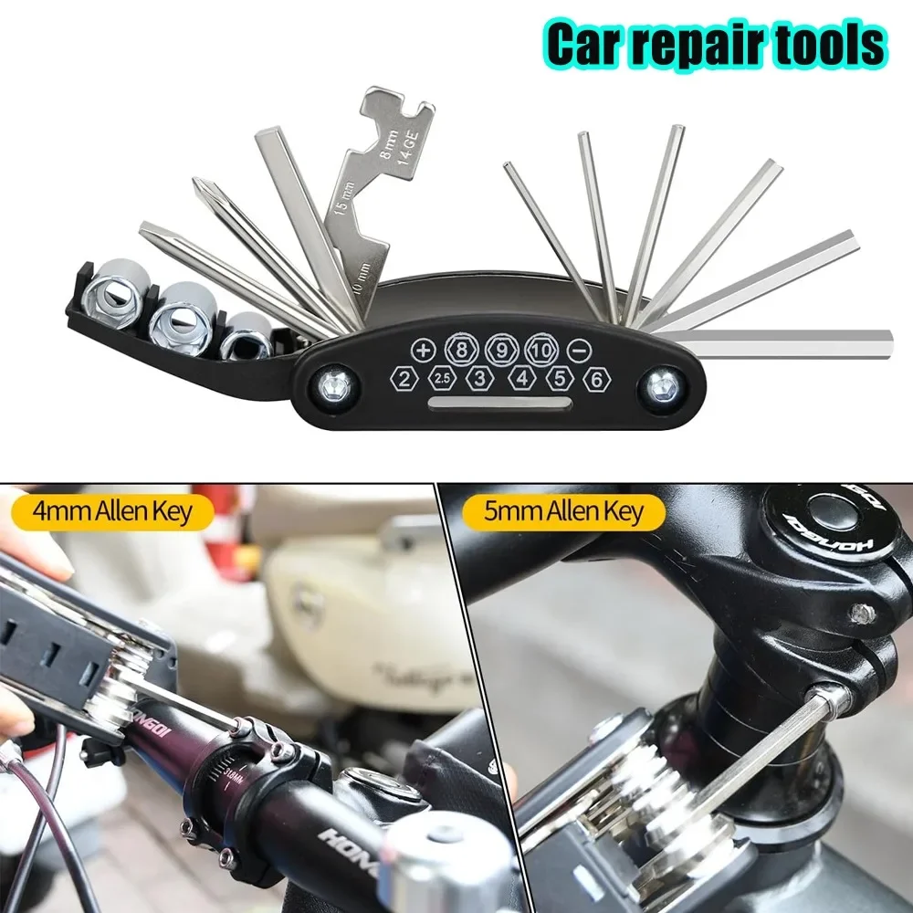 16 In 1 Multifunction Mountain Bike Repair Tool Kit Portable Folding Bicycle Maintenance Tools Emergency Tool Set Road Cycling