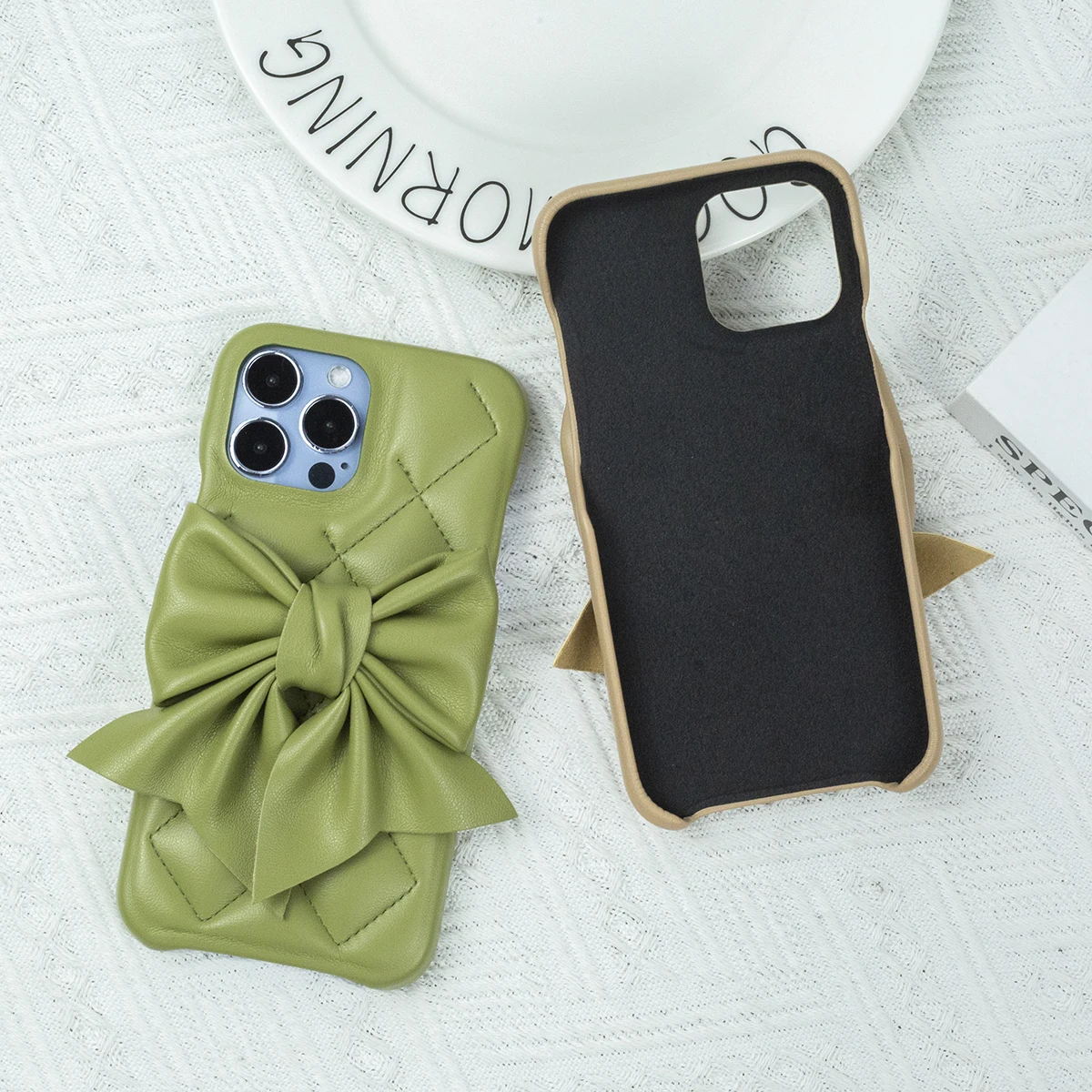 

Luxury Leather 3D Bowknot Back Covers For iPhone 14 13 12 11 XS Pro Max X XR 7 8 Plus Shockproof Phone Protective Case For Women