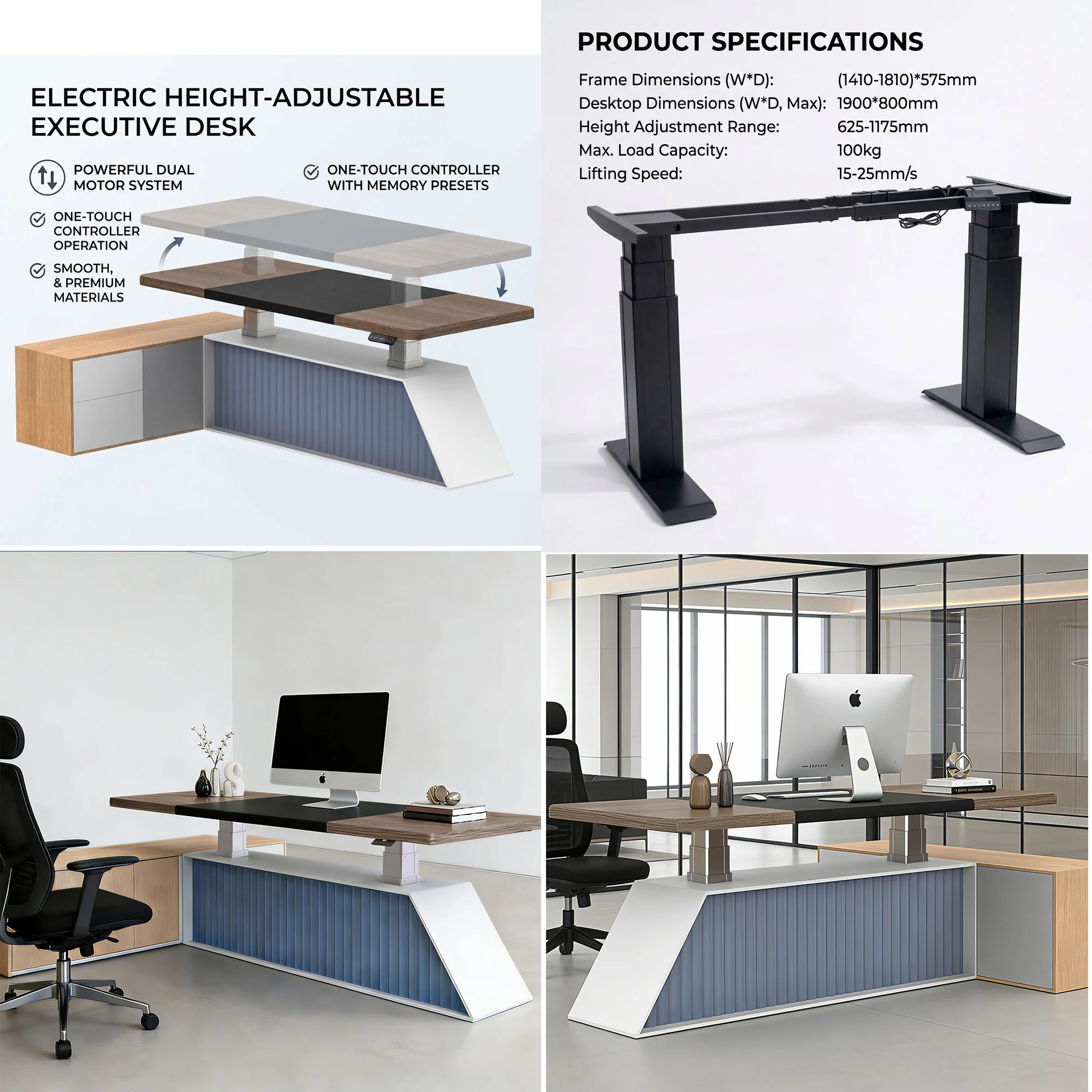 Commercial Dual Motor Electric Executive Desk Height Adjustable 625-1175mm Sit Stand Table Frame for Modern Office Furniture