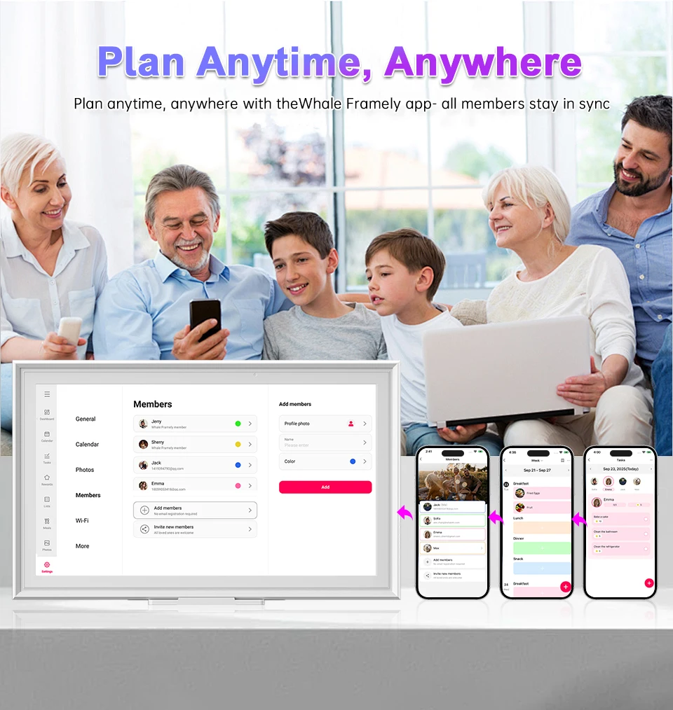 HGFRTEE 15,6-Zoll Smart Digitaler Kalender, FHD-Touchscreen-Display, Familienplaner & Digitaler Bilderrahmen, Wand-/Schreibtischmontage mit App – Detail 8