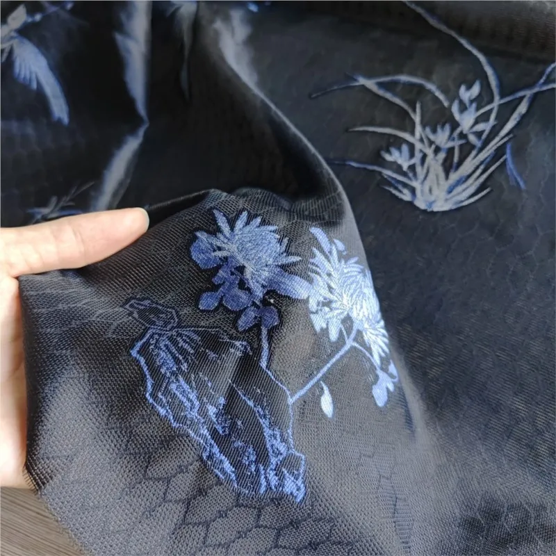 Hollowed-out plum orchid and chrysanthemum cut jacquard fabric semi-transparent Hanfu evening dress ancient