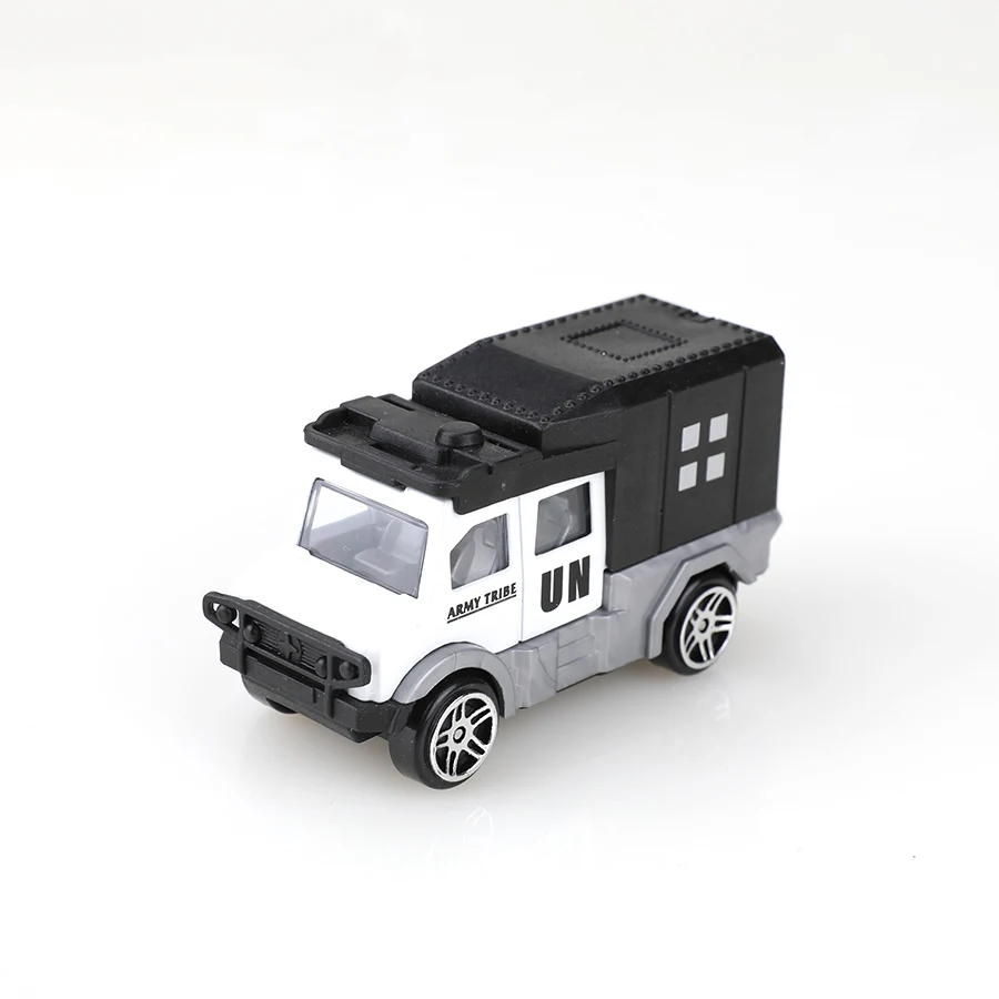 (箱入り) 1/64 UNテーマ ミニ合金軍用車両/特殊車両おもちゃセット、ダイキャストメタル、男の子のおもちゃ、スライドモデル、プルバックなし。