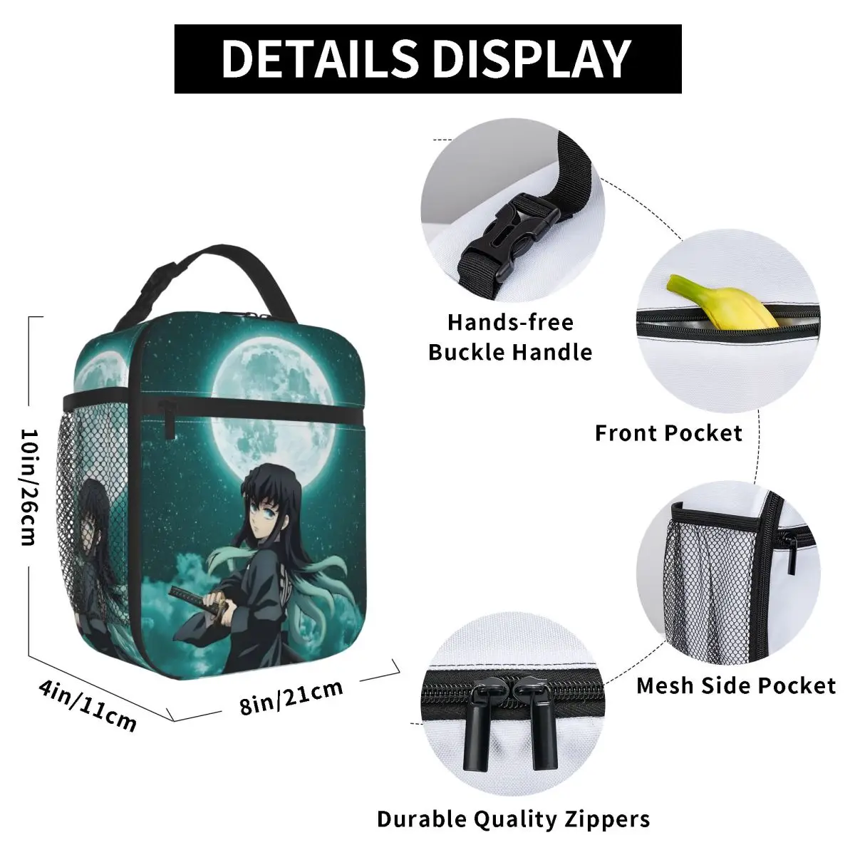 Custom Demon S-Slayer Thermal Insulated Lunch Bag Muichiro Tokito Portable Lunch Container for Outdoor Picnic Storage Food Box view 5