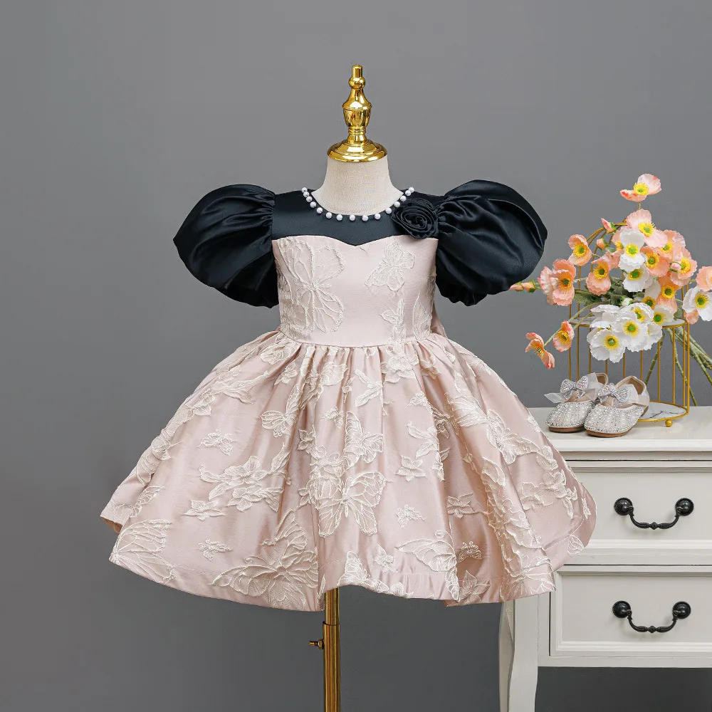 HETISO Butterfly Embroidery Girls Party Wedding Birthday Dress Vintage Flower Puff Sleeve Beading Yong Children's Ball Gown 1-7Y