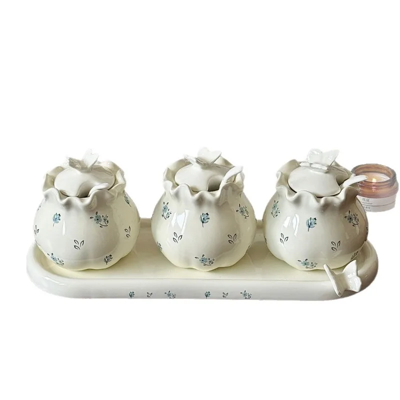 

floral ceramic grain household high temperature resistant retro kitchen oil splashed chili grain chili oil grain with lid