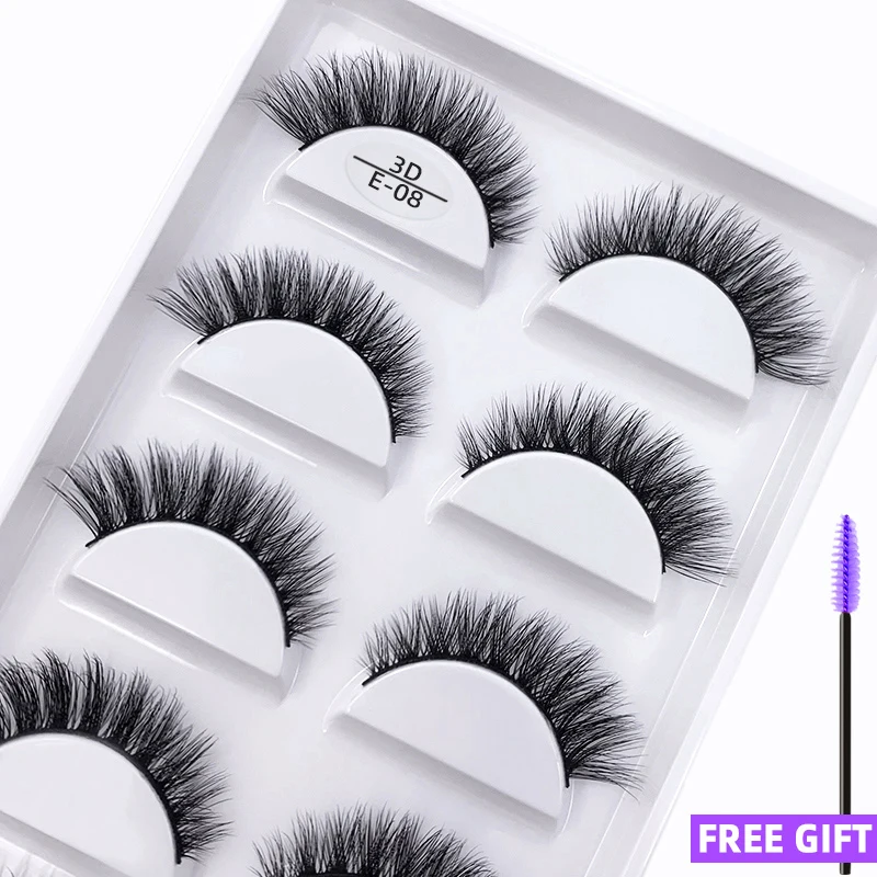 Fluffy 5Pairs 3D Mink Eyelashes Natural Thick Long False Eyelash Dramatic Sexy Fake Lashes Makeup Extension Eyelashes Cilio E08