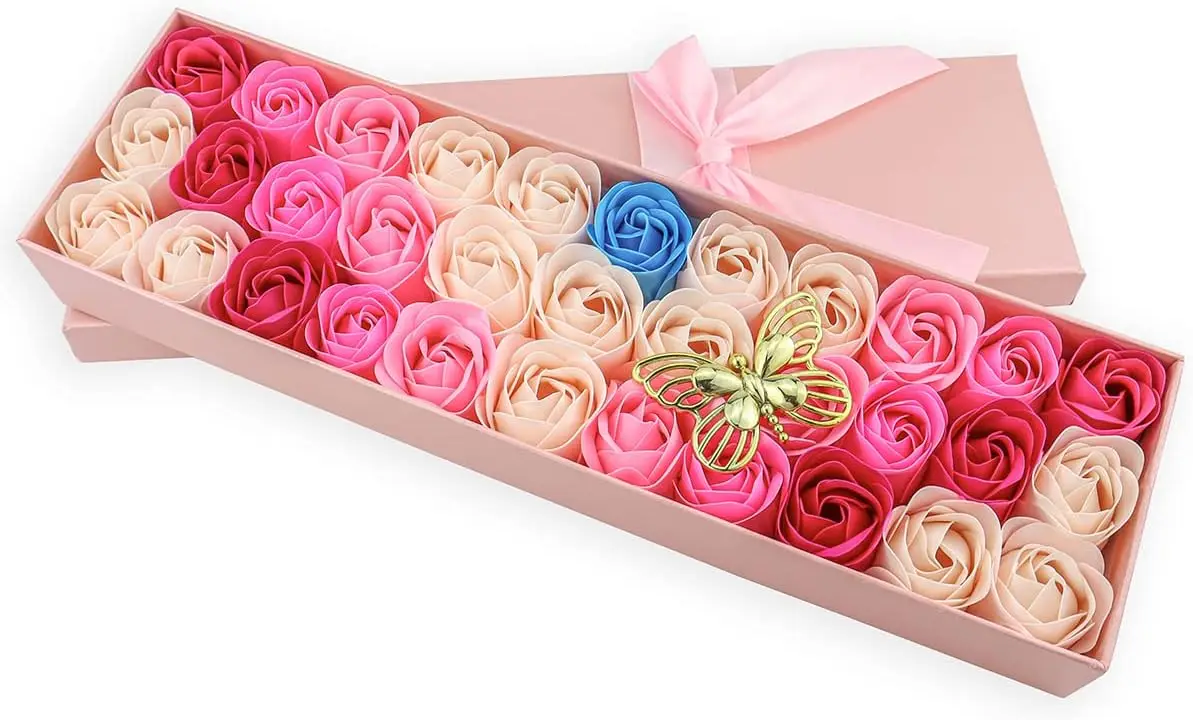 

33 PCS Floral Scented Bath Soap Roses, JIALEEY Plant Essential Oil Soap Set Gift for Her Women Mom Valentine's Day