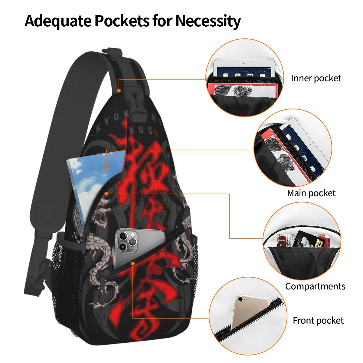 Kyokushin Karate Dragons Crossbody Sling Bag Small Chest Bag Shoulder Backpack Daypack for Hiking Outdoor Travel Pack