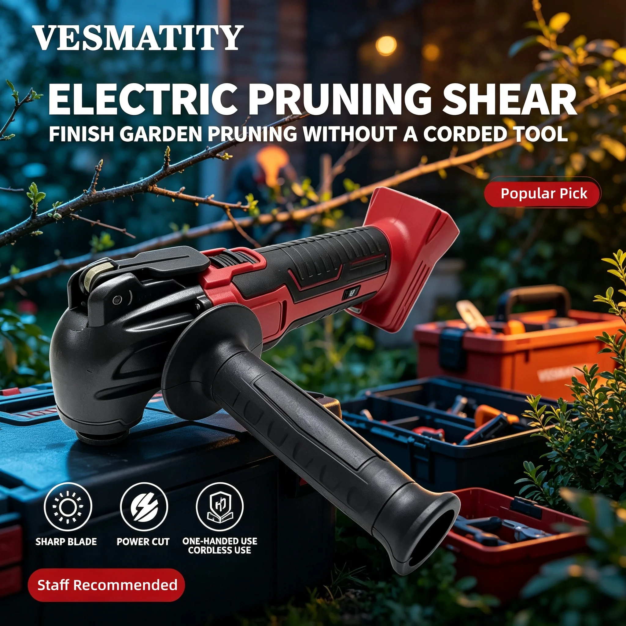 VESMATITY Multifunction Tool 6 Gears Cordless Vibration Trimmer Cutting Saw Power Tools Electric Oscillating Red
