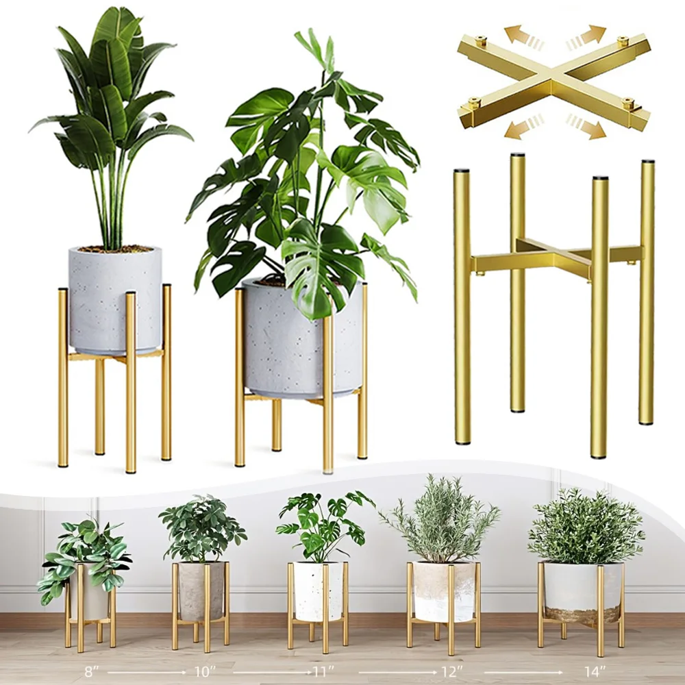 1/2PCS Adjustable Metal Plant Stand Indoor & Outdoor Extension Flower Pot Rack Heavy Duty Modern Balcony Shelf Garden Home Decor