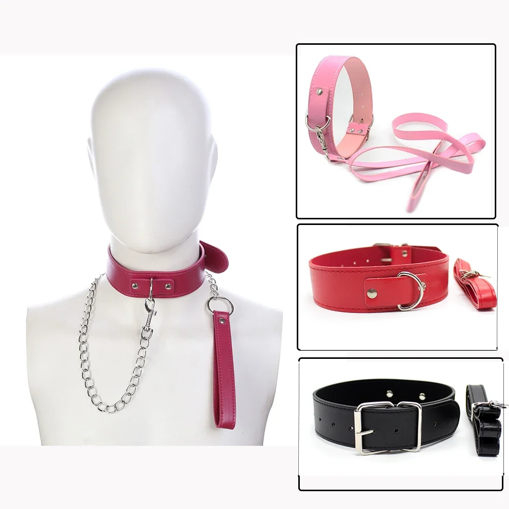 

BDSM Bondage Sex Collar With Leash PU Leather Fetish Slave Harness Choker Necklace SM Collar Restraints Sex Toys For Adults