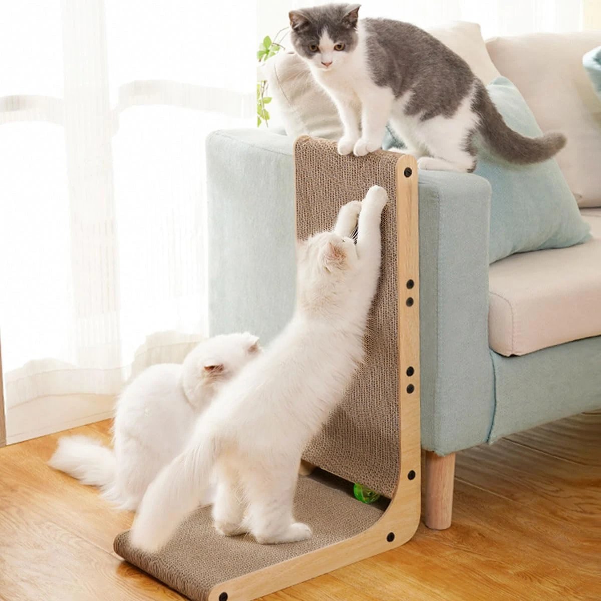 Cat Scratching Board, L-Shaped Cat Scratching Board, Wall-Mounted Vertical Cat Scratching Board, Indoor Cat Scratching Board Toy with Ball