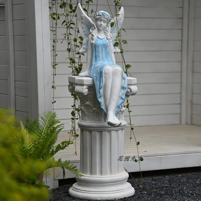 Outdoor angel sculpture, large ornaments, flower fairy figure sculptures, European and American garden villa courtyards, Roman c