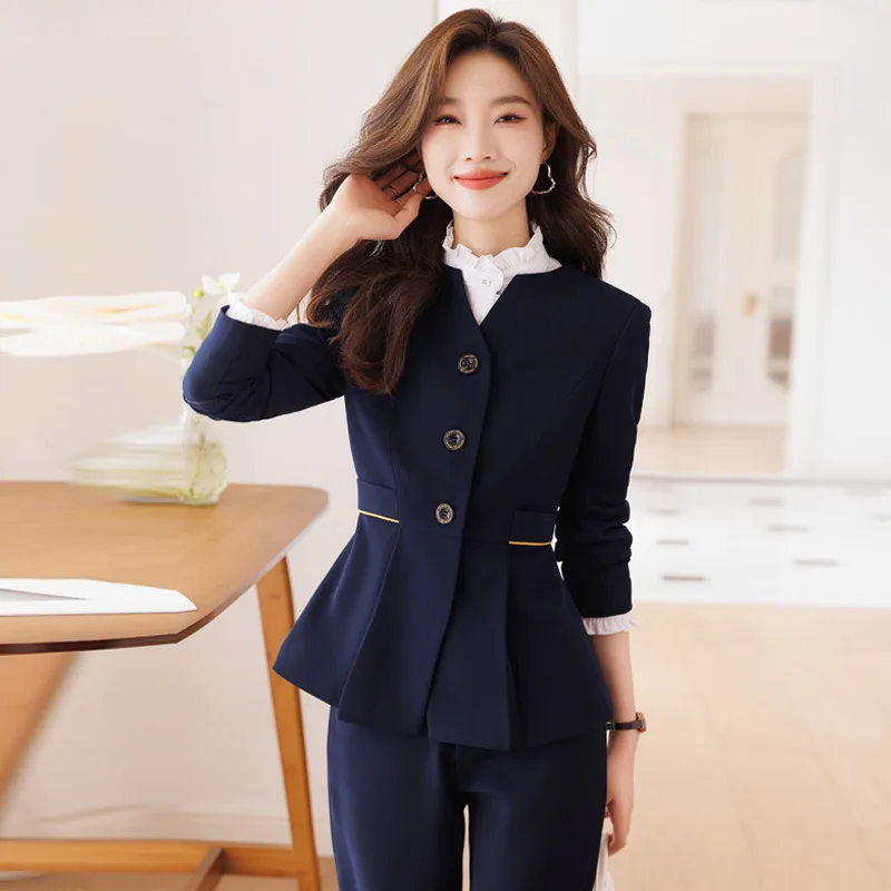 Formal Business Suits Women Pantsuits Uniform Designs Autumn Winter Professional Office Work Wear Ladies Blazer Trousers Set