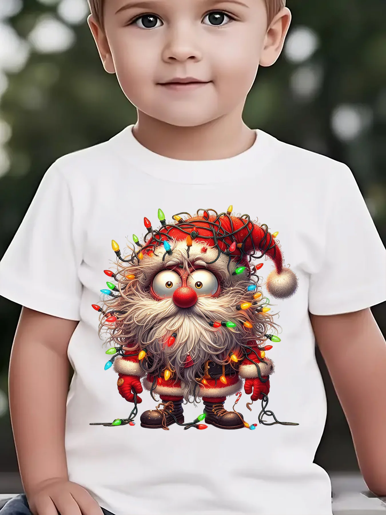 Kids Boys Girls Family Matching T Shirt Funny Santa Claus Christmas Light Print Short Sleeve Tee Casual Parent Child Daily Tops