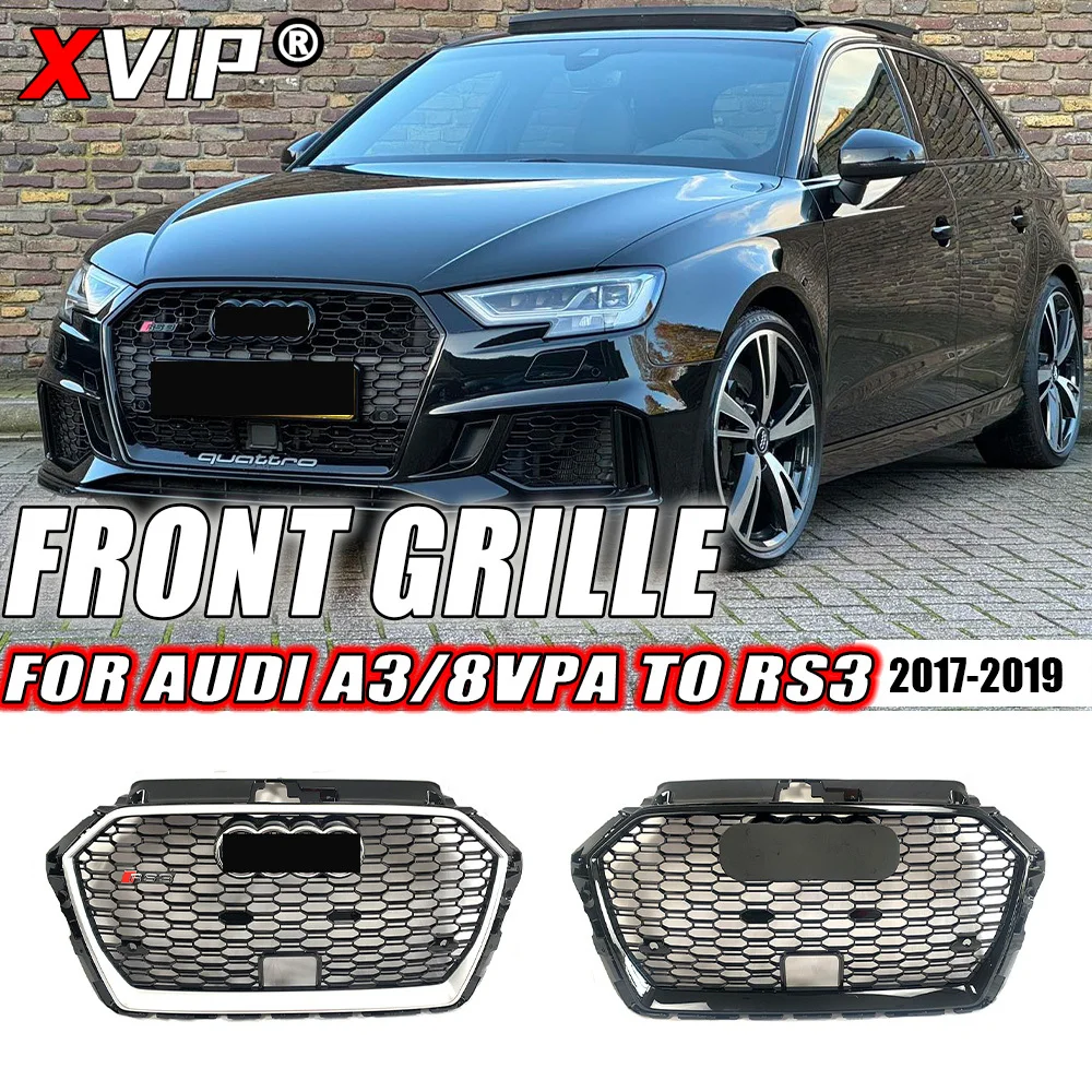 Xvip hochwertiges waben gitter für audi a3 8vpa 2007-2019 silber und schwarz rahmen front