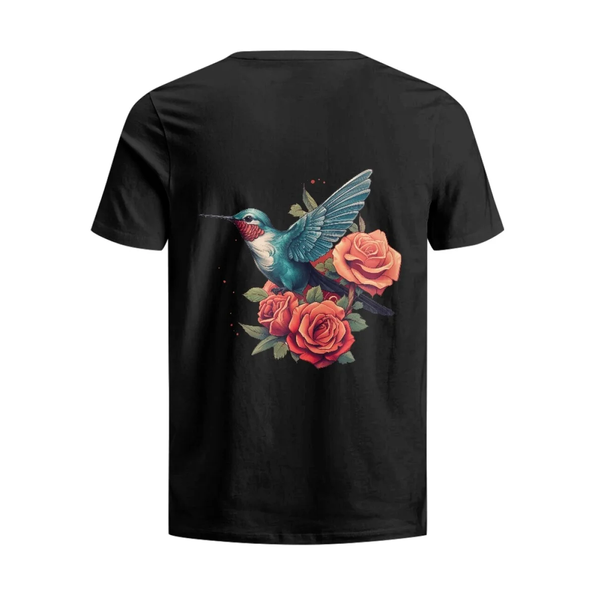 Hycool DIY Flower Bird Print Shirt Round Neck Short Sleeve Cotton T-shirts for Men Tee Top Fresh Classic Basic Tshirt