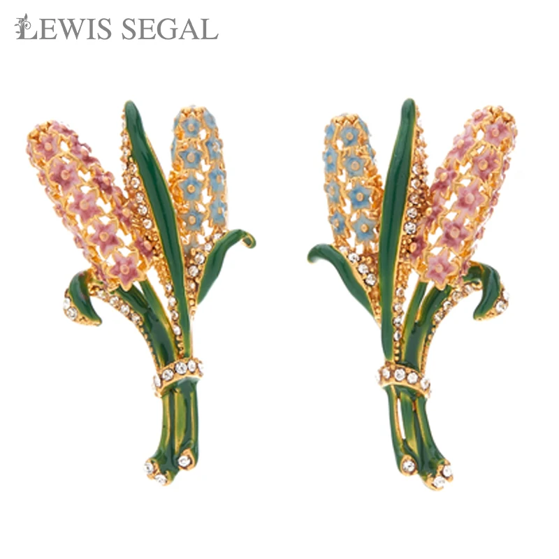 LEWIS SEGAL Women's Rhinestone Earrings Enamel Ear of Wheat Brooches Plant Pins Office Party Casual Accessories Gift