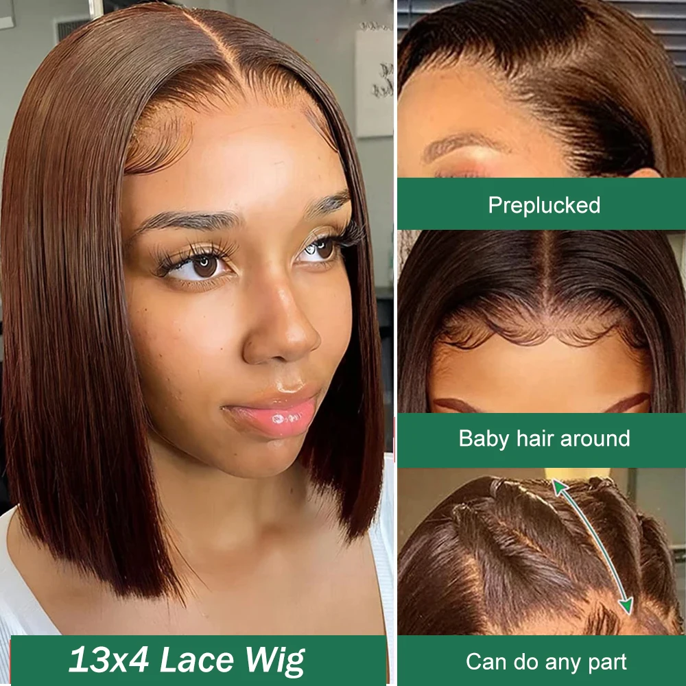 Chocolate Brown Bob Lace Front Wig Human Hair 13X4 Straight Brown Colored Lace Frontal Human Hair Wigs for Women Lace Front Wig