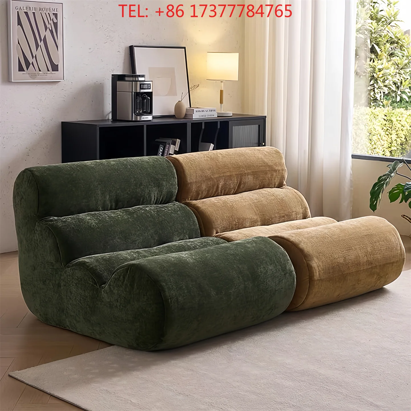 Modern No Assemb Compressed Sponge Floor Sofa Curved Backrest for Living Room Bedroom Reading Corner