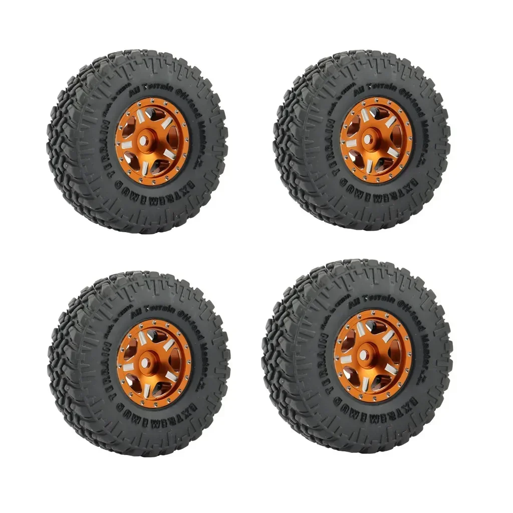 4PCS SCX24 Metal Wheel Rims and Rubber Tires Kit for 1/24 RC Crawler Car Axial SCX24 90081 AXI00001 AXI00002 Wheel Parts