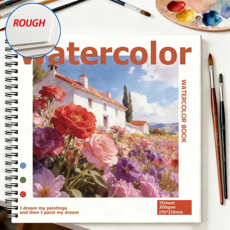 210*210mm Spiral-Bound 300g Rough Texture Watercolor Paper Pad | Bleed-Resistant | Perfect for Artists & Beginners