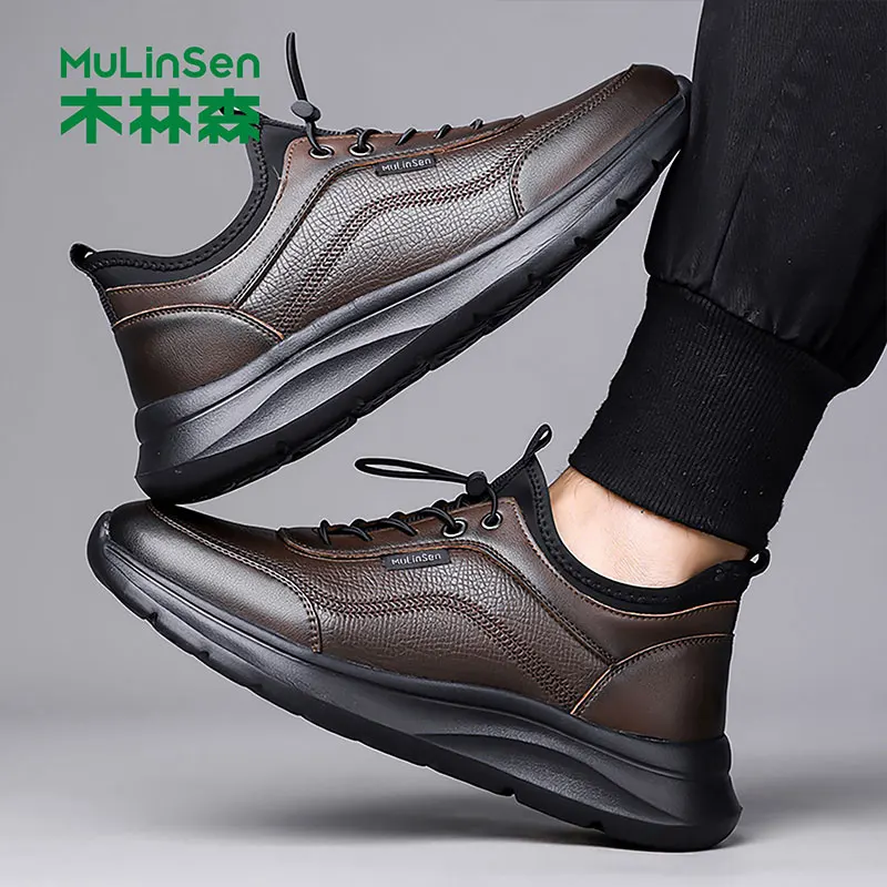 

Men Genuine Leather Casual Sneakers Wide Toe Thick Soft Sole Warm Non-slip Comfortable Plus Size Daily Walking Shoes