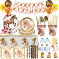Horse Birthday Party Decoration Horse Theme Tableware Supplies Paper Cups PlatesTablecloth Backdrop Balloons Baby Birthday Gifts
