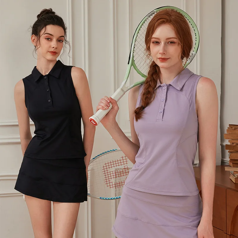 Women's Tennis Golf Skirts Set Breathable Sleeveless Slim Yoga Tops High Waist Mini Skirts with Built-in Shorts Fitness Outfits