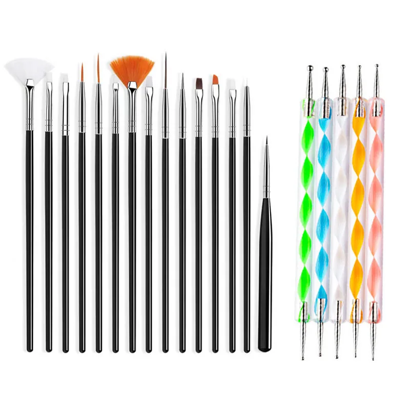 20/15pc Nails Art Brushes Set Manicure Liquid Powder Carving UV Nail Gel Polish Painting Pen Nail Acrylic Extension Builder Tool