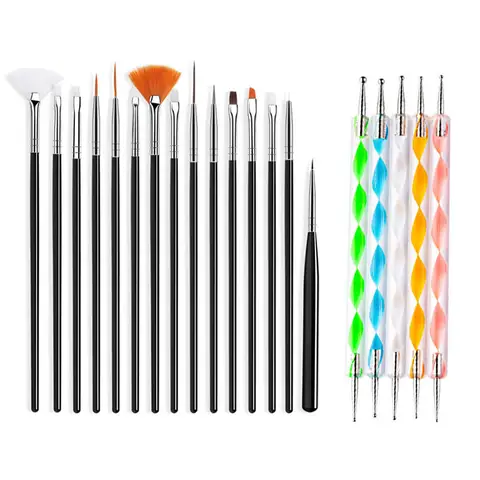20/15pc Nails Art Brushes Set Manicure Liquid Powder Carving UV Nail Gel Polish Painting Pen Nail Acrylic Extension Builder Tool