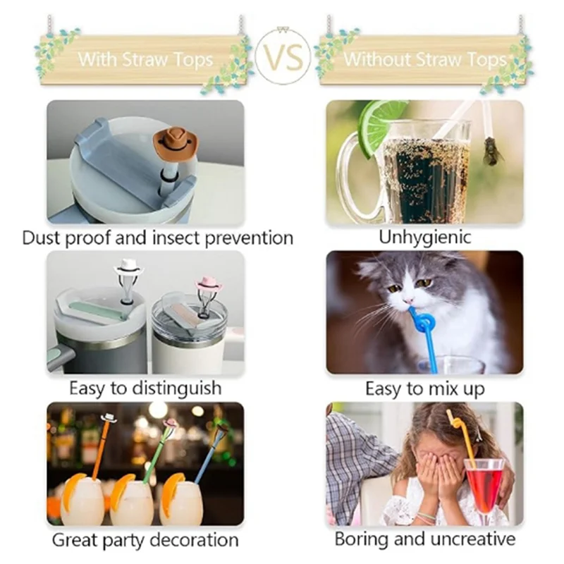 A24P 8 قطع من أغطية القش من السيليكون لقبعة رعاة البقر لكأس ستانلي، متوافقة مع بهلوان ستانلي 30 و40 أونصة (كاوبوي)