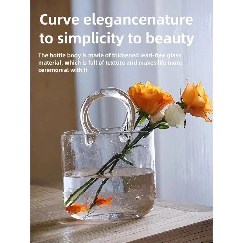 

Стеклянная ваза Ins Creative в форме сумки — большая вместимость, многоразовое использование в качестве чашки для сока, гидропонного цветочного горшка и резервуара для сельского хозяйства рыбы для D