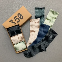 Socks Men's Streetwear Vortex Tie-dye Stockings Cotton Harajuku 3 Pairs/Box Women Socks Fashion Weed Hip Hop Pack Couples