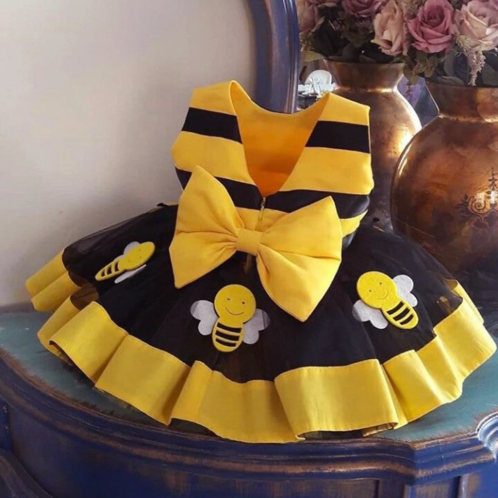 Bee Print Kids Dresses for Girls Summer Fairy Dress Cosplay Halloweeen Costumes for Kids Toddler Baby Girl Clothes Vestidos