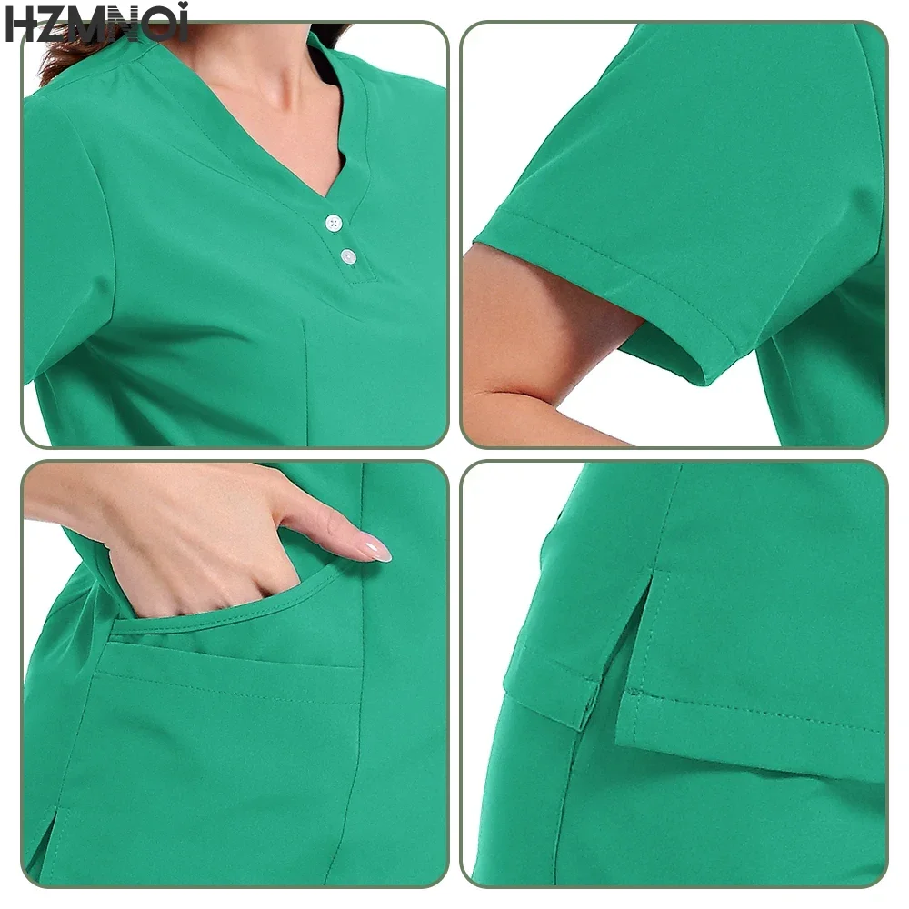 Scrubs Uniform Suit Short Sleeve V-neck Tops+jogger Pants Set Nursing Uniform Women Multicolor Pet Doctor Scrub Medical Workwear