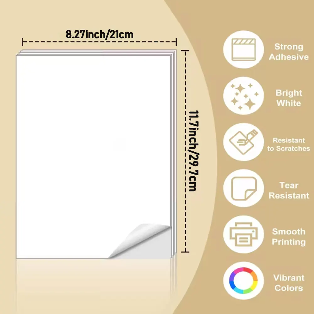 50-sheet glossy stickers - A4 self-adhesive label paper, printable stickers, bright white, quick-drying.