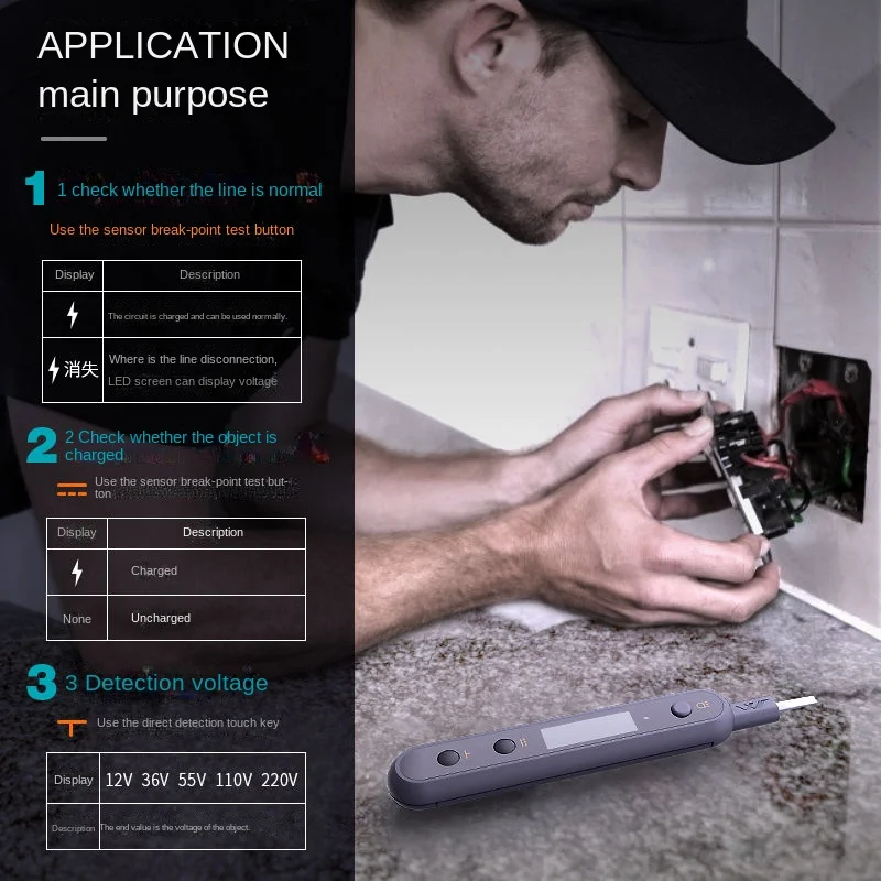 Youpin JIMIHOME เครื่องตรวจจับแรงดันไฟฟ้าแบบดิจิตอล Smart Non-Contact Tester ปากกา12-250V AC/DC ไฟฟ้า sensor ดินสอทดสอบความปลอดภัย