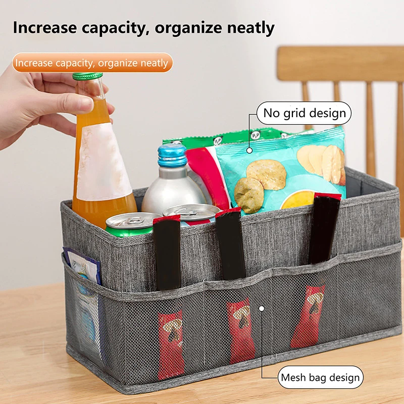 Grey Cationic Wood Oxford Cloth Desktop Large Capacity Storage Box Cosmetics Skincare Jewelry Sorting Folding Mesh Boxes