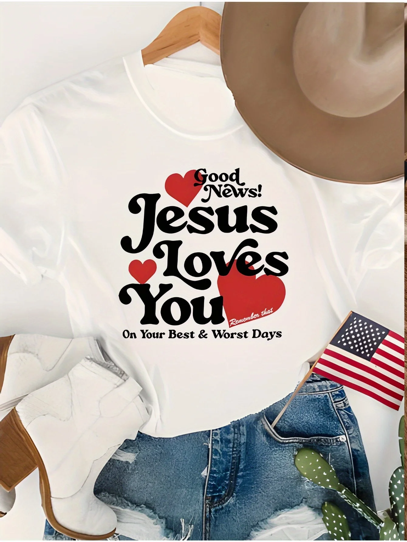 

Fabric Comfortable Seasons Perfect Casual Attire Women's Casual Graphic with Red Hearts Sleeve Round Lightweight