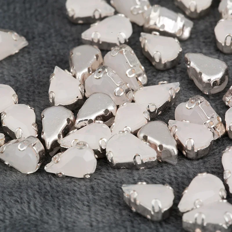 RESEN New Arrival! 5x8mm White Opal Sewing Teardrop Rhinestone Flatback Sliver Claw Resin White Opal Stone For Sew On Garment