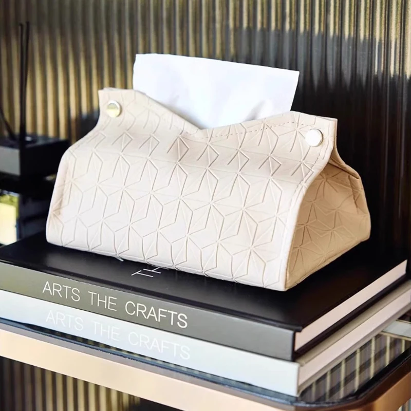 Geometric Texture Tissue Box Living Room Coffee Table Tissue Cover Simple Light Luxury Toilet Paper Box Household Storage Box view 5