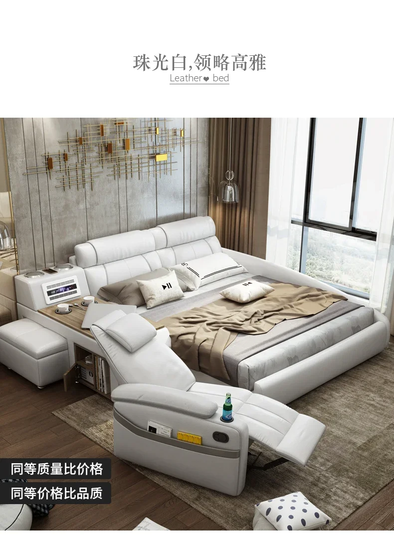 Premium Multifunctional Genuine Leather Bed Frame with Tech Smart Features Ultimate Tatami Beds with
