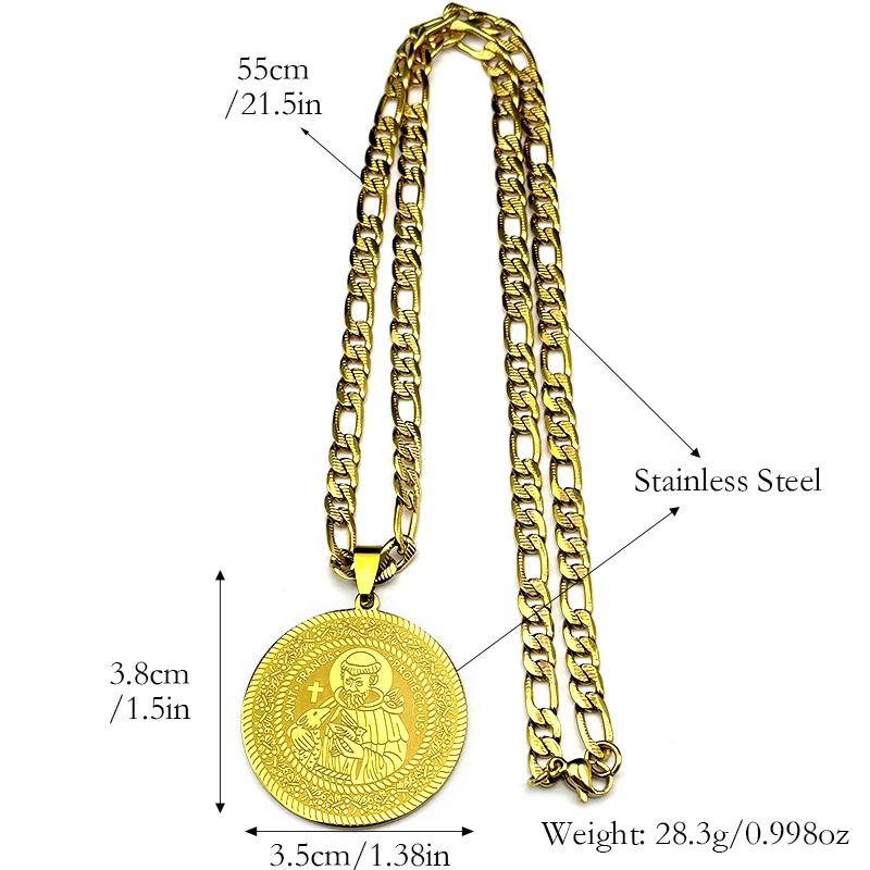 الكاثوليكية سانت فرانسيس حماية لنا قلادة للنساء الرجال الفولاذ المقاوم للصدأ الذهب اللون الحيوان ميدالية الشرير سلسلة تميمة المجوهرات هدية #6