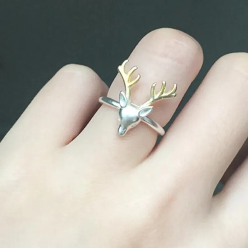 Perhiasan Perak Sterling 925 Model Tanduk Rusa Lucu dan Modis untuk Wanita, Cincin Cantik Model Terbuka R198
