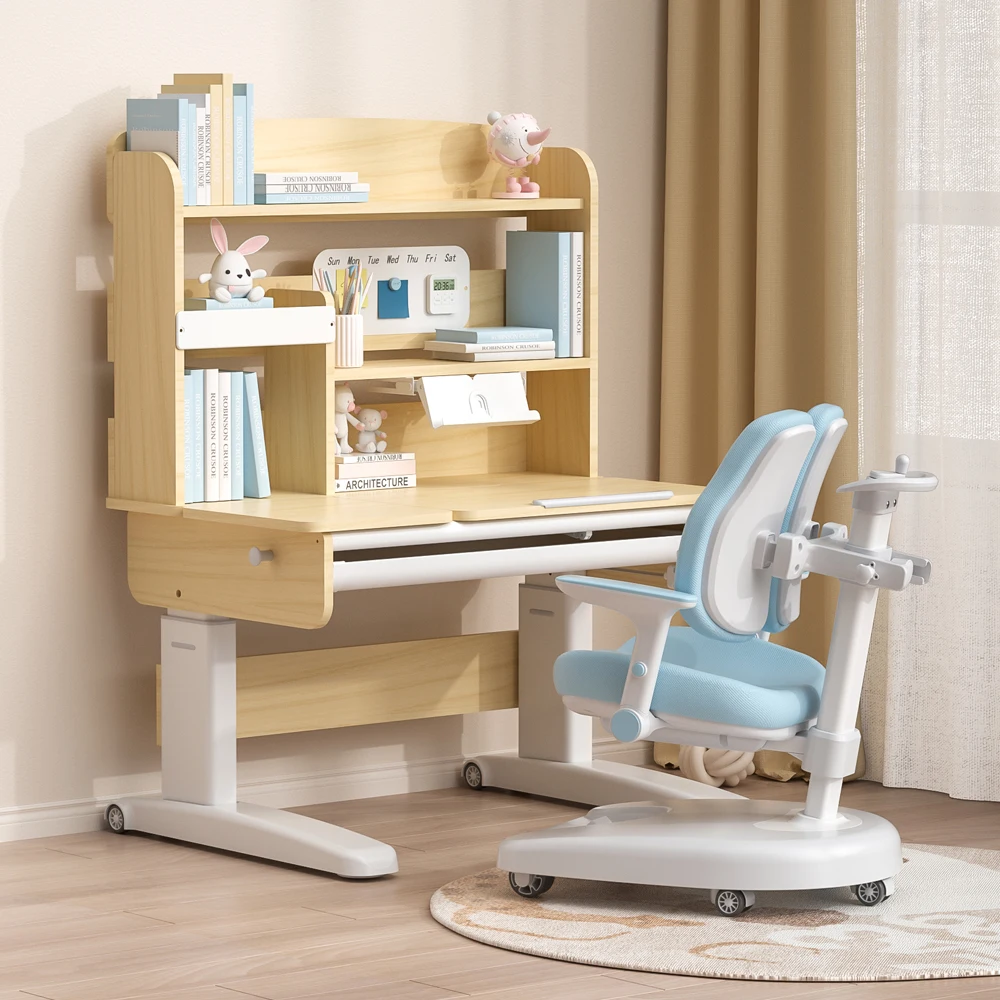 

Height Adjustable Ergonomic Homework Table with Bookshelf Enfant Home Furniture Wooden Children Study Desk and Chair for Kids