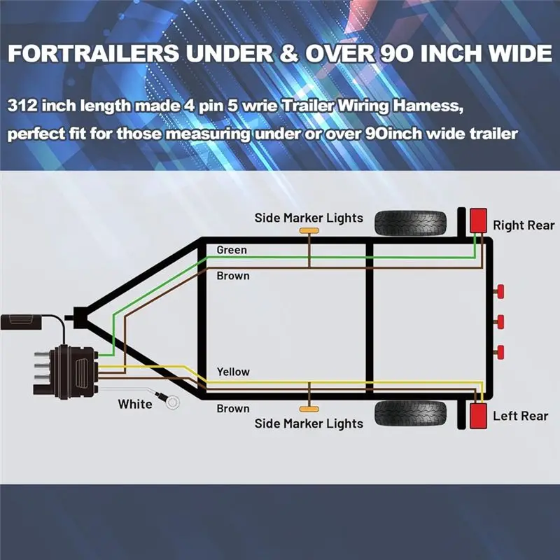 A10E-26FT Trailer Wiring Harness Kit, 4 Pin 5 Wire Trailer Wiring Harness,For Tail Lights, Brake Lights And Turn Signals