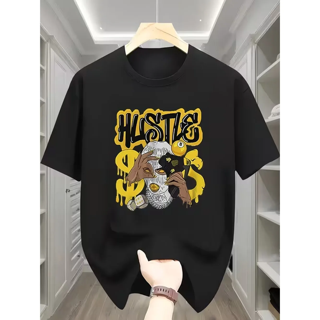 Camiseta con estampado abstracto de figura de hombre, elástica, con cuello redondo, manga corta, informal, de verano, con diseño icónico, lavable a máquina, adecuada para el gimnasio y la oficina