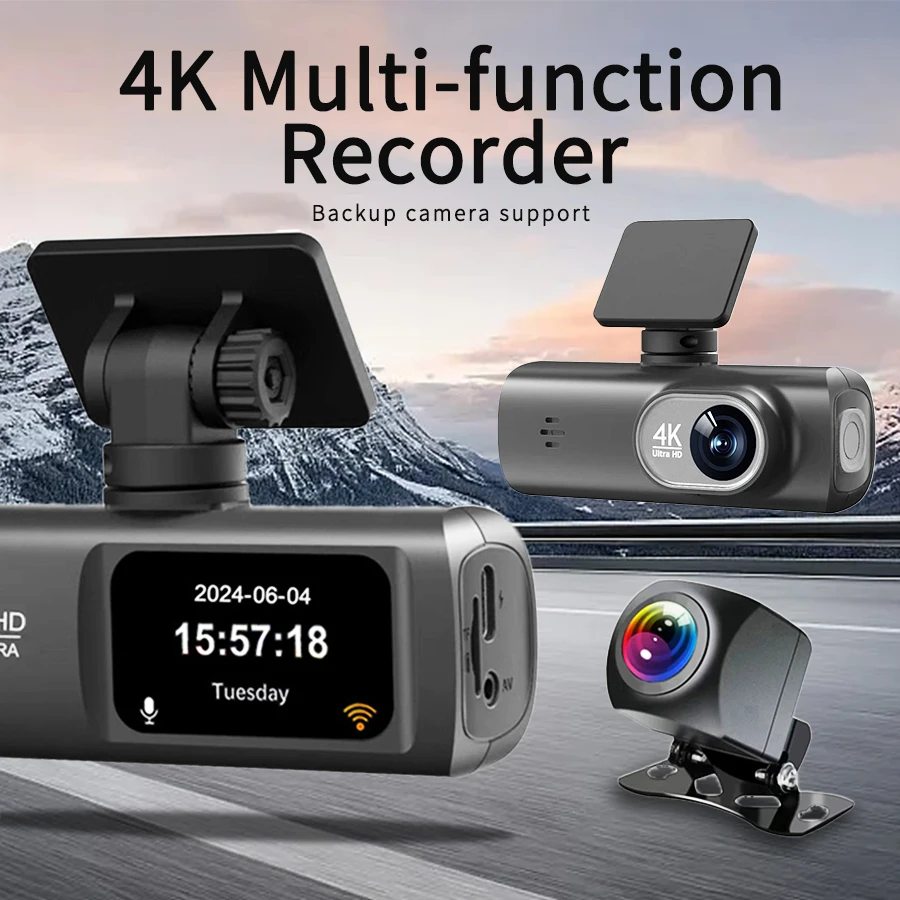 

V22 Front and rear 4K/1080P dual camera driving recorder WiFi, with WDR night vision function, G-sensor, loop recording, APP